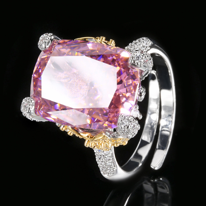 open size Ice Flower cut deep pink rhinestone ring