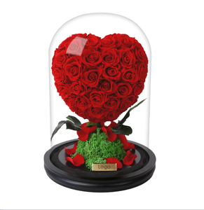 Nuevo Producto, Regalos Naturales para el Día de San Valentín, <span class=keywords><strong>Rosa</strong></span> en Forma de Corazón en Cúpula de Cristal, Caja de <span class=keywords><strong>Rosa</strong></span> <span class=keywords><strong>Eterna</strong></span>, Rosas Secas Personalizables en Cúpula, Regalo - Product Image 1