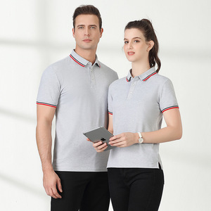 Polo Unisex Gris, Mezcla de Algodón y Spandex, Rayas Finas, Ropa de Trabajo de Verano, Manga Corta, Ropa de Oficina, Personalizable para Grupos Corporativos - Product Image 1