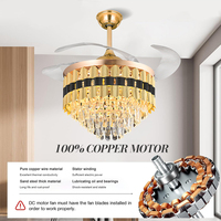 Ventilateur de plafond moderne intelligent à télécommande avec 3 pales rétractables en ABS, 42 pouces, LED, et couvercle en cristal remplaçable