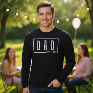 Camiseta de Manga Larga para Futuro Papá, Diseño Enmarcado Est 2025, Cuello Redondo, para Hombre Adulto, Reuniones Familiares, Impresión en Serigrafía - Product Image 3