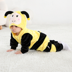 Combinaison animale en flanelle à manches longues respirante et écologique avec fermeture éclair bidirectionnelle, costume d'animal pour enfants, Halloween, abeille - Product Image 2