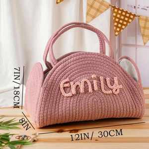 Personalised Nappy Caddy Organizer, Cotton Rope Woven Name, Newborn <b>Diaper</b> With Dividers, Portable Storage Basket - Product Image 5