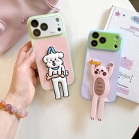 Coque de téléphone portable tendance avec motif animaux amusants et bandes néon, support intégré, pour iPhone 17 16 15 14 Pro Max, motif chien de dessin animé mignon, coque arrière avec support