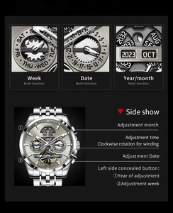 Montre OUPINKE 3251 pour homme, automatique, date automatique, squelette ajouré, luxe, mécanique, étanche. - Product Image 4