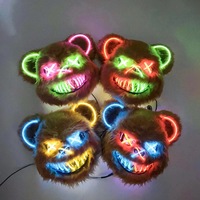 Masque d'horreur en peluche ours en peluche LED clignotant lapin tueur sanglant effrayant Halloween 2024, matériau PVC, piles réutilisables