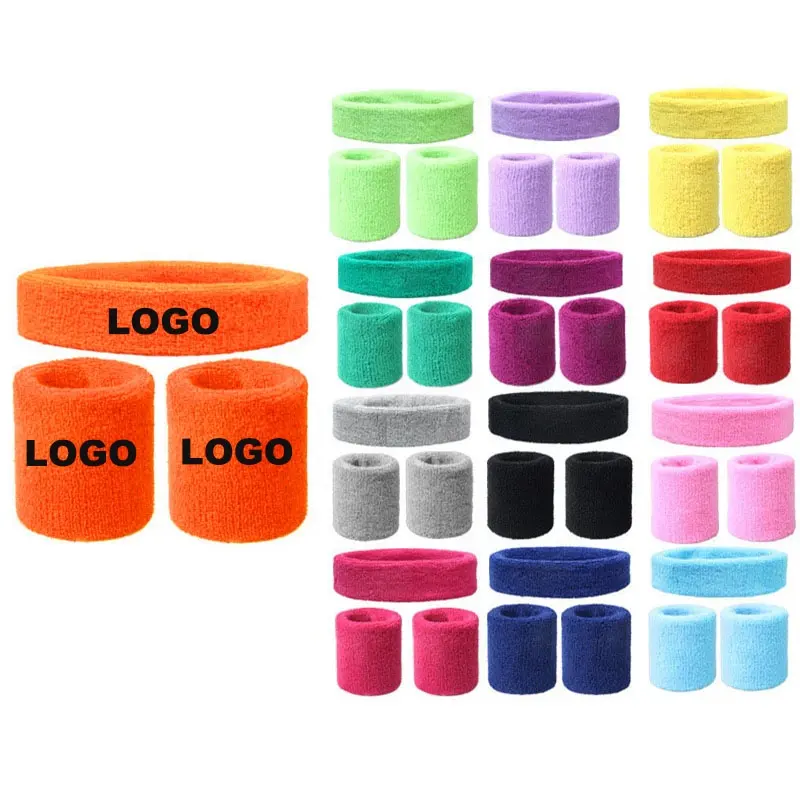 Custom LOGO Unisex Sports Cotton Sweat Bands Wristband Headband