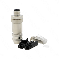 Conector RJ45 Macho de 4 Pines con Codificación D, Marca Alvin's Cables, Modelo M12, Blindaje Metálico, Enchufe PG9 para Cable Ethernet, Uso Eléctrico