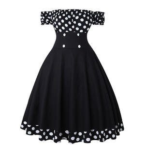 <span class=keywords><strong>Robe</strong></span> trapèze boutonnée à pois pour femme, style <span class=keywords><strong>pin</strong></span>-<span class=keywords><strong>up</strong></span>, vintage rockabilly, épaules dénudées, pour l'été, robes de soirée skater, sexy, Vestidos - Product Image 1