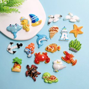 ODM Paquete a Granel de 100 Piezas de Adhesivos Planos de Resina con Diseños de Vida Marina Variados para Proyectos y Manualidades con Temática de Playa - Product Image 6
