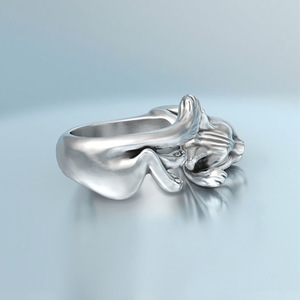 Squisito Anello Decorativo da Donna in Rame Placcato Argento a Forma di Gatto - Product Image 5