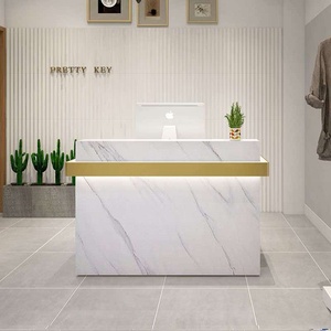 Modern Hair Saloon <b>Small</b> Front Counter White Gold Luxury Used Nail Salon Reception <b>Desk</b> for Sale - Product Image 2
