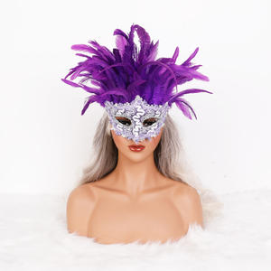 手作りベネチアンスタイルフェザーマスクカラフルなフェイスカバー大人用ユニセックスパーティー衣装小道具 - Product Image 4