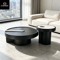 Ensemble de tables basses gigognes haut de gamme en placage de bois noir, table d'appoint ronde pour la décoration intérieure de villas de luxe