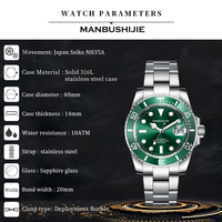 Montre automatique mécanique de luxe pour homme MANBUSHIJIE, cadran saphir, bracelet en acier, 10 ATM, plongée, mouvement NH35, authentique