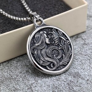 Vintage Stainless Steel Pendant Necklace With Woman And <b>Flowers</b> Themed Design For Gift And Clothing Matching - Product Image 1
