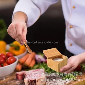 Wooden Salt Container With Spoon Swivel Lid Airtight Kitchen <b>Spice</b> <b>Jar</b> For Table Use - Product Image 3