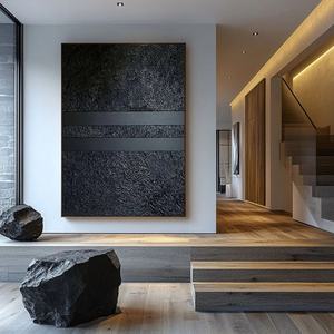 Arte Mural 3D Vertical, Arte Mural Abstracto Negro Minimalista Contemporáneo, Arte Mural Neutral Estilo Wabi Sabi para Decoración del Hogar y Galería - Product Image 4