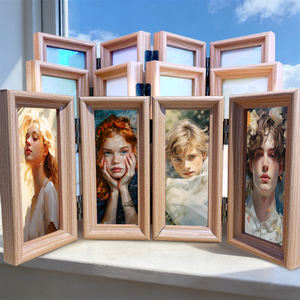 Cadre de support pliable à 4 panneaux en bois de bambou vierge pour sublimation - Cadre photo personnalisable imprimable recto simple - Product Image 1