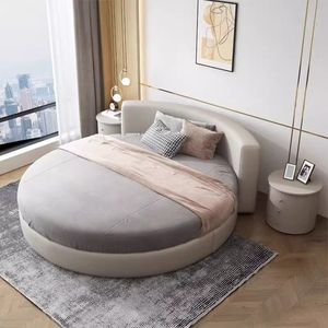Letto Rotondo Moderno di Lusso per Adulti, Design Semplice, Arredamento per Camera da Letto di Casa e Hotel, Misura Matrimoniale/Queen/King, in Tessuto con Funzione di Stoccaggio - Product Image 2