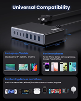 Chargeur GaN de bureau 200W, station de charge rapide USB C, hub 8 ports pour ordinateur portable, MacBook, téléphones mobiles, PD 3.0, QC 3.0