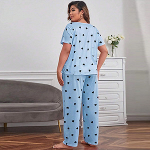European and American Super Plus Size Women's Pajamas Loose Short Sleeve Love Suit Home Wear <strong>Pyjamas</strong> Sleepwear Sets - Product Image 4