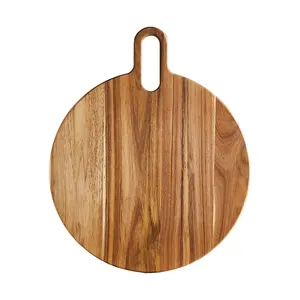 Tagliere da portata rotondo in legno massello di Acacia in stile moderno con manico