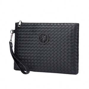 New <b>Men</b> Large Capacity Woven <b>Handbag</b> Trendy Business Soft PU Envelope Bag - Product Image 4
