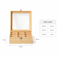 Boîte à bijoux rectangulaire en bois minimaliste brillante à 9 compartiments avec couvercle transparent anti-poussière, design multifonctionnel pour bijoux et sachets de thé