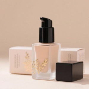 Custom Makeup 20ml 30ml Empty Square Cosmetic Packaging Transparent Frosted Liquid Foundation Glass <b>Bottle</b> With <b>Pump</b> - Product Image 4