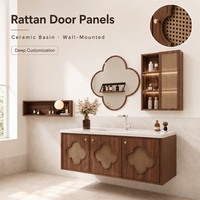 Meuble-lavabo mural pour salle de bain avec portes en rotin et vasque en céramique pour projets hôteliers - Fournisseur en gros