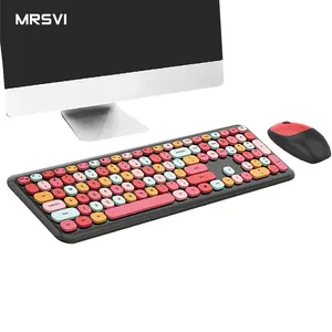 Set tastiera e Mouse ricaricabili portatili Retro tastiere rotonde per ufficio senza fili