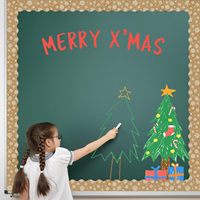 Flocon de neige toile de jute en forme d'éventail PVC adhésif tableau d'affichage bordure autocollant pour la rentrée scolaire salle de classe ou bureau décor de noël