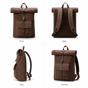 Mochila Marrón Enrollable de Lona para Portátil, Estilo Vintage, para Viajes y Uso Diario - Product Image 5