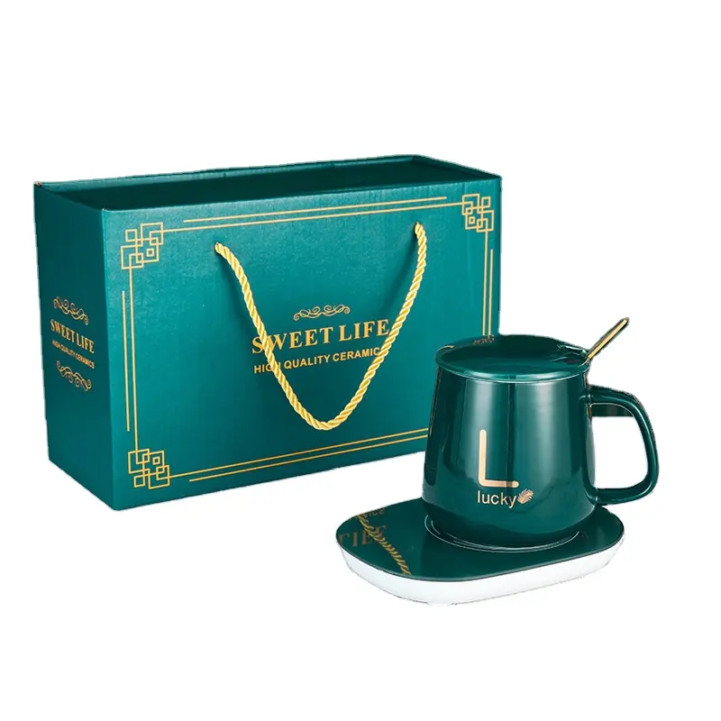 55 Degrees Electric Heat Coffee Ceramic Mug Warmer Gift Set with Heating Coaster