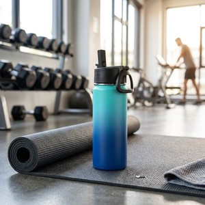 Botella de Agua Deportiva Aislada de 600 ml, Taza de Acero Inoxidable con Recubrimiento en Polvo y Tapa con Pajita para <span class=keywords><strong>Gimnasio</strong></span> y Fitness - Product Image 5