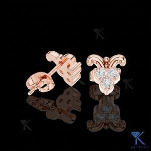 Lab Grown Diamond Luxury Ornate Scroll Crest <b>Stud</b> Earrings 3 Stone Cluster 14K 18K Solid Gold Women's Jewelry Wedding - Product Image 3