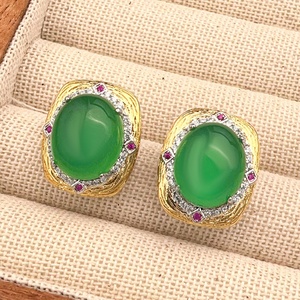 High End Eco-friendly Copper Imitation <b>Jade</b> Necklace Earrings <b>Ring</b> Set 15*20/10*12mm Green Big Zircon Jewelry Sets for Statement - Product Image 5