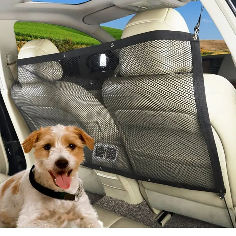 Pet araba bariyer örgü arka koltuk köpek izolasyon Net taşıma köpekler emniyet seyahat araç ayarlanabilir ayırma güvenlik ağı
