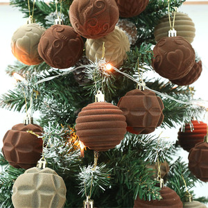 Boules de Noël en velours floqué de 6 cm, 12 pièces en boîte, décorations de Noël peintes en plastique, ornements suspendus pour arbre de Noël, décorations de fête - Product Image 1