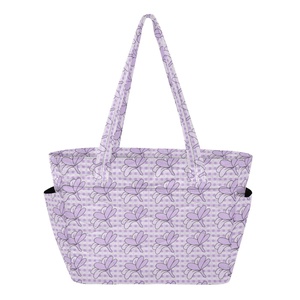 Sacs à bandoulière matelassés en polyester pour femmes, motif fleur violette, sacs fourre-tout grande capacité, sacs à main Palaka personnalisés pour femmes - Product Image 1
