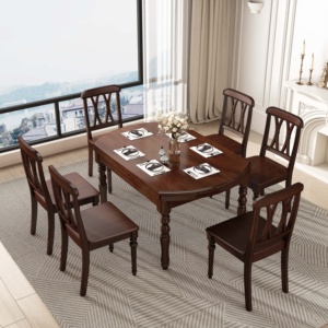 <span class=keywords><strong>Table</strong></span> à manger extensible en acajou de style américain, convertible ovale et ronde, en bois, pour la maison, la villa, l'appartement, la salle à manger - Product Image 5