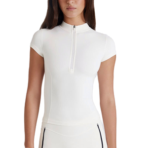 New Design Zipper Front Stand-neck Yoga T-shirts Women Slimming Shorts Breathable Quick-drying Spandex/Nylon Yoga <b>Top</b> Short - Product Image 1