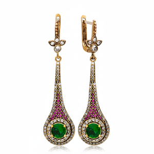 Pendientes de Plata de Ley 925 auténticos estilo otomano CZ Esmeralda forma redonda al por mayor joyería - Product Image 2