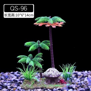 Ornement d'arbre de coco artificiel QS-96, 10x6x14cm, décoration d'aquarium en plastique pour aménagement paysager de bassin à poissons - Product Image 1