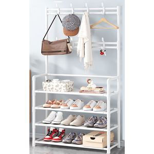 Platzsparender Kleiderbügel-Schuhschrank 4 Etagen aus Metall Schwarz Mehrschichtiges Aufbewahrungsregal für Wohnzimmer - Product Image 1