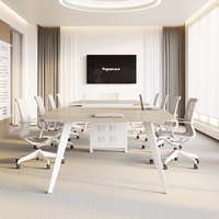 Mesa de Conferencia en Forma de Barra, Mesa Larga de Entrenamiento con Juego de Sillas, Banco Moderno Minimalista de Bambú, Móvil, Ajustable en Altura, Venta al Por Mayor