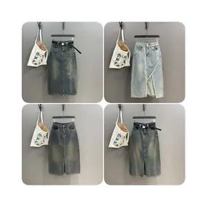 Tùy Chỉnh Cao Eo Giản Dị Dài Denim Váy Màu Xanh Cộng Với Kích Thước Tùy Chỉnh Một Dòng Jeans Womens Váy Váy