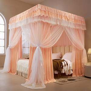 Dosel de Cama con Volantes Personalizado de 1.2*2m-2*2.2m, Juego de Mosquitera con Cuatro Columnas en las Esquinas y Tres Puertas para Dormitorio - Product Image 5