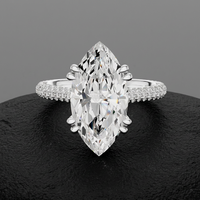 Anillo de compromiso y aniversario de lujo con diamante cultivado en laboratorio con corte marquesa, certificado IGI, E VVS2, oro macizo, halo oculto y doble punta.